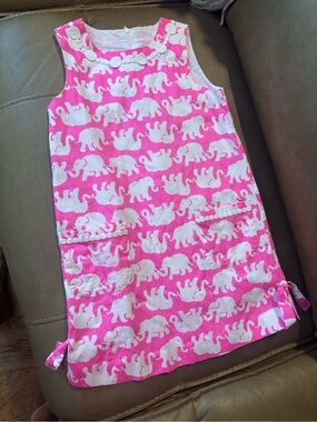 Lilly Pulitzer Pink and White Elephant Print Shift Dress girls size 8
